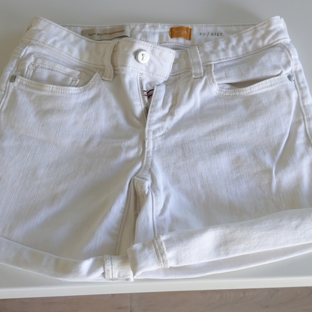 Pilcro and the Letterpress white denim shorts